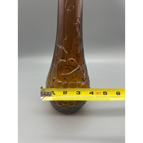 Vintage MCM Dabs Amber Glass Embossed Fruits Decanter From Portugal READ - Picture 12 of 12